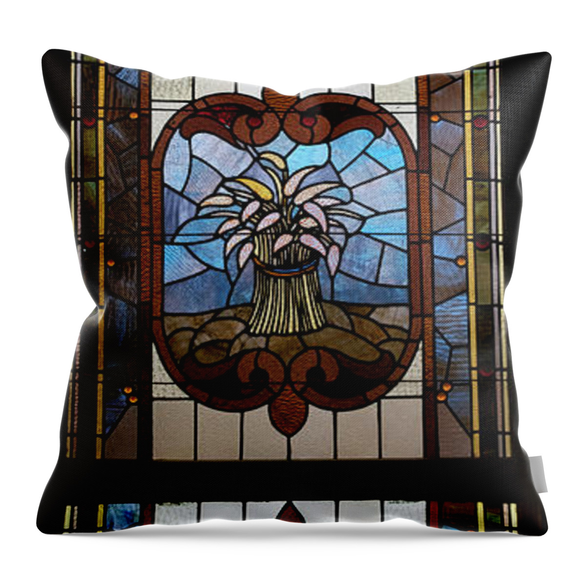 Composite Throw Pillow featuring the photograph Stained Glass 3 Panel Vertical Composite 04 by Thomas Woolworth