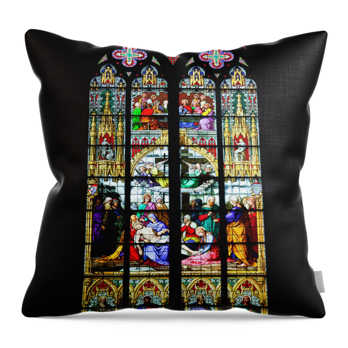 Gothic Style Throw Pillow featuring the photograph Stained Glass Window In Cologne by Julian Elliott Photography