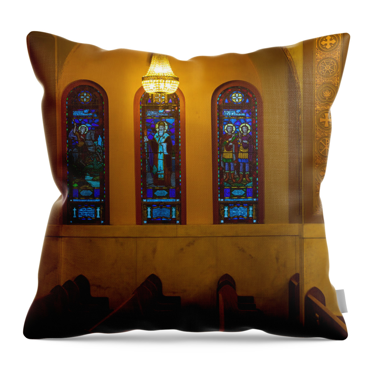 1948 Throw Pillow featuring the photograph Stained Glass Windows at St Sophia by Ed Gleichman