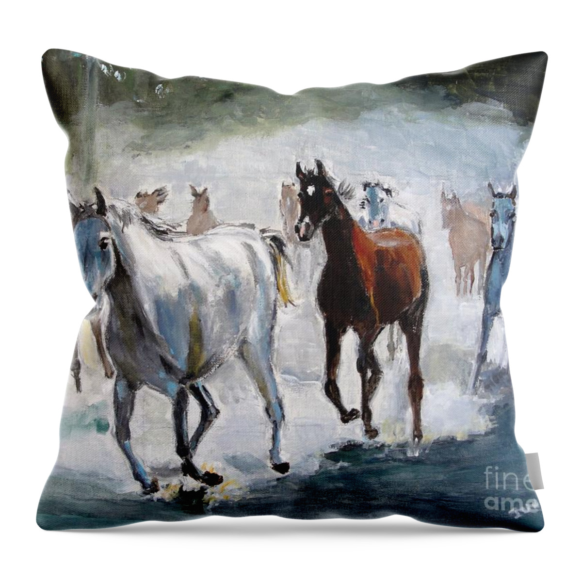 Horses Throw Pillow featuring the painting Stampede by Judy Kay