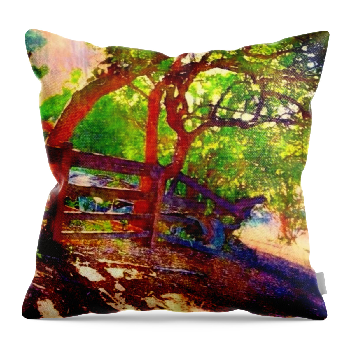 Sharkcrossing Throw Pillow featuring the digital art V Stand of Young Tamarind Trees - Vertical by Lyn Voytershark