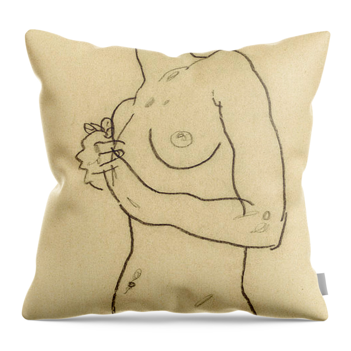 Egon Schiele Throw Pillow featuring the drawing Standing nude by Egon Schiele