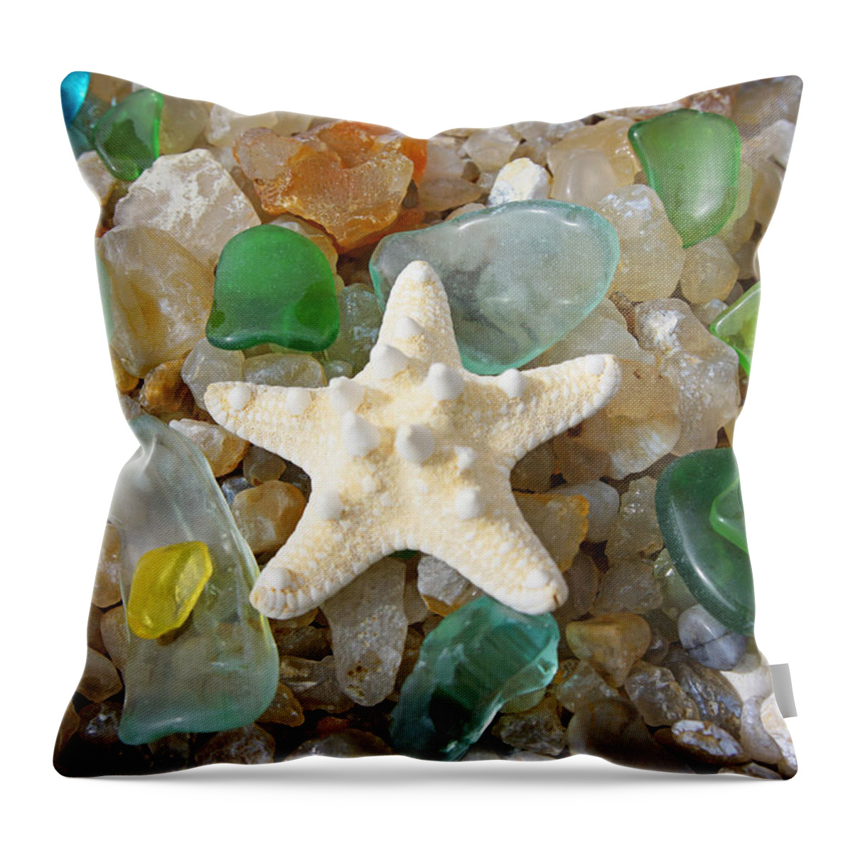 Decorative Throw Pillow featuring the photograph Starfish Fine Art Photography Seaglass Coastal Beach by Patti Baslee