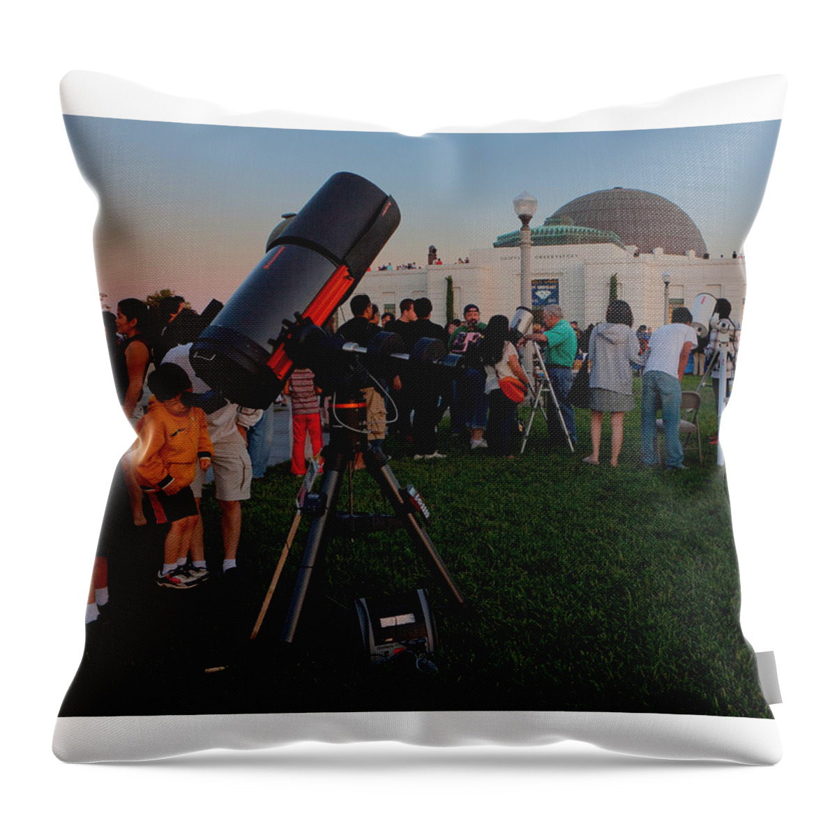 Griffith Observatory Throw Pillow featuring the photograph Stargazers at Dusk - Griffith Observatory Los Angeles California by Ram Vasudev