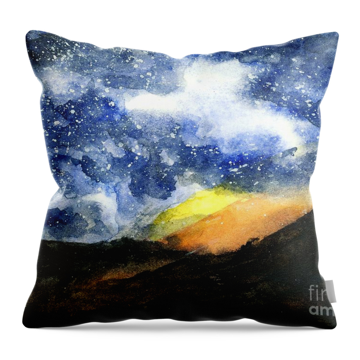 Forest Throw Pillow featuring the painting Starry Night With Fire in Santa Monica Mountains by Randy Sprout
