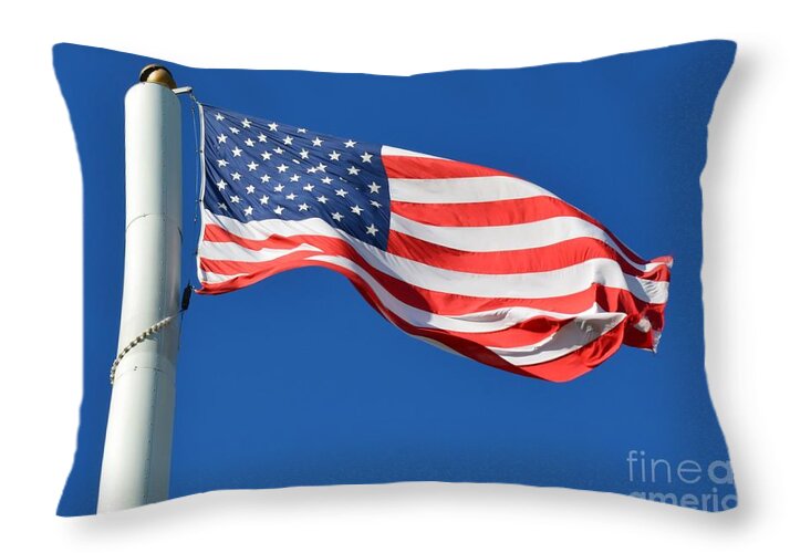 Flag Throw Pillow featuring the photograph Stars Stripes and Blue Sky by Tammie Miller