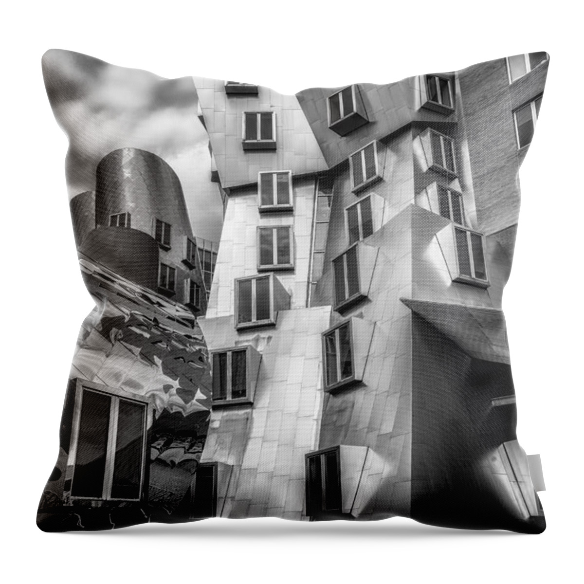 Architect Throw Pillow featuring the photograph Stata Building 1 bw by Jerry Fornarotto
