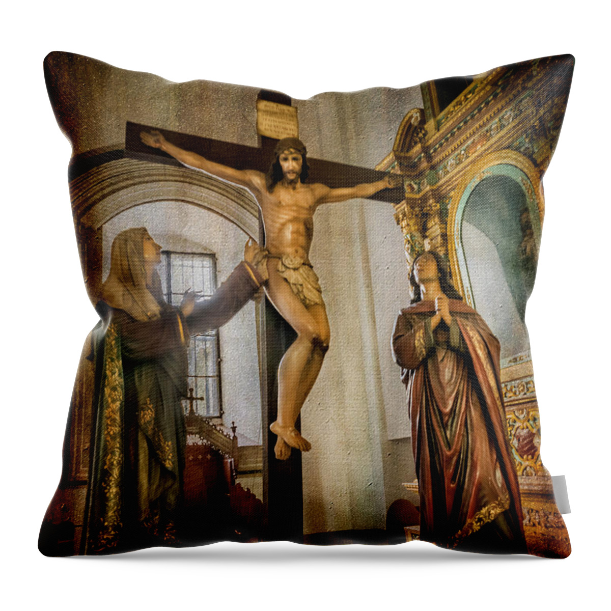 San Agustin Church Throw Pillow featuring the photograph Statue of Jesus by Adrian Evans