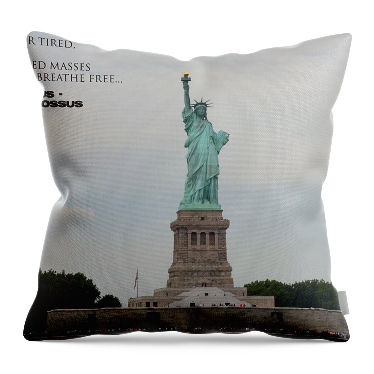 Statue Of Liberty Throw Pillow featuring the photograph Statue with Colossus by Richard Bryce and Family