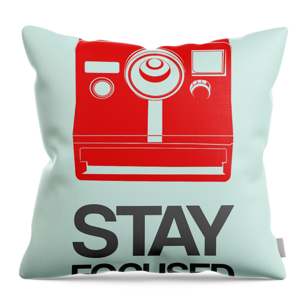 Funny Throw Pillow featuring the digital art Stay Focused Polaroid Camera Poster 4 by Naxart Studio