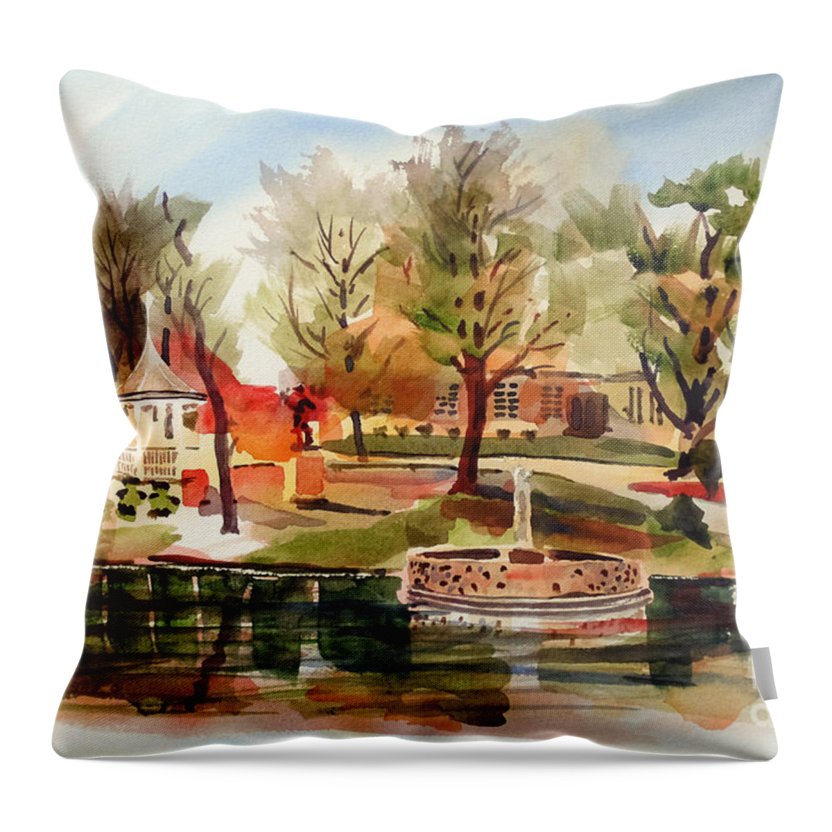 Ste. Marie Du Lac With Gazebo And Pond I Throw Pillow featuring the painting Ste. Marie du Lac with Gazebo and Pond I by Kip DeVore