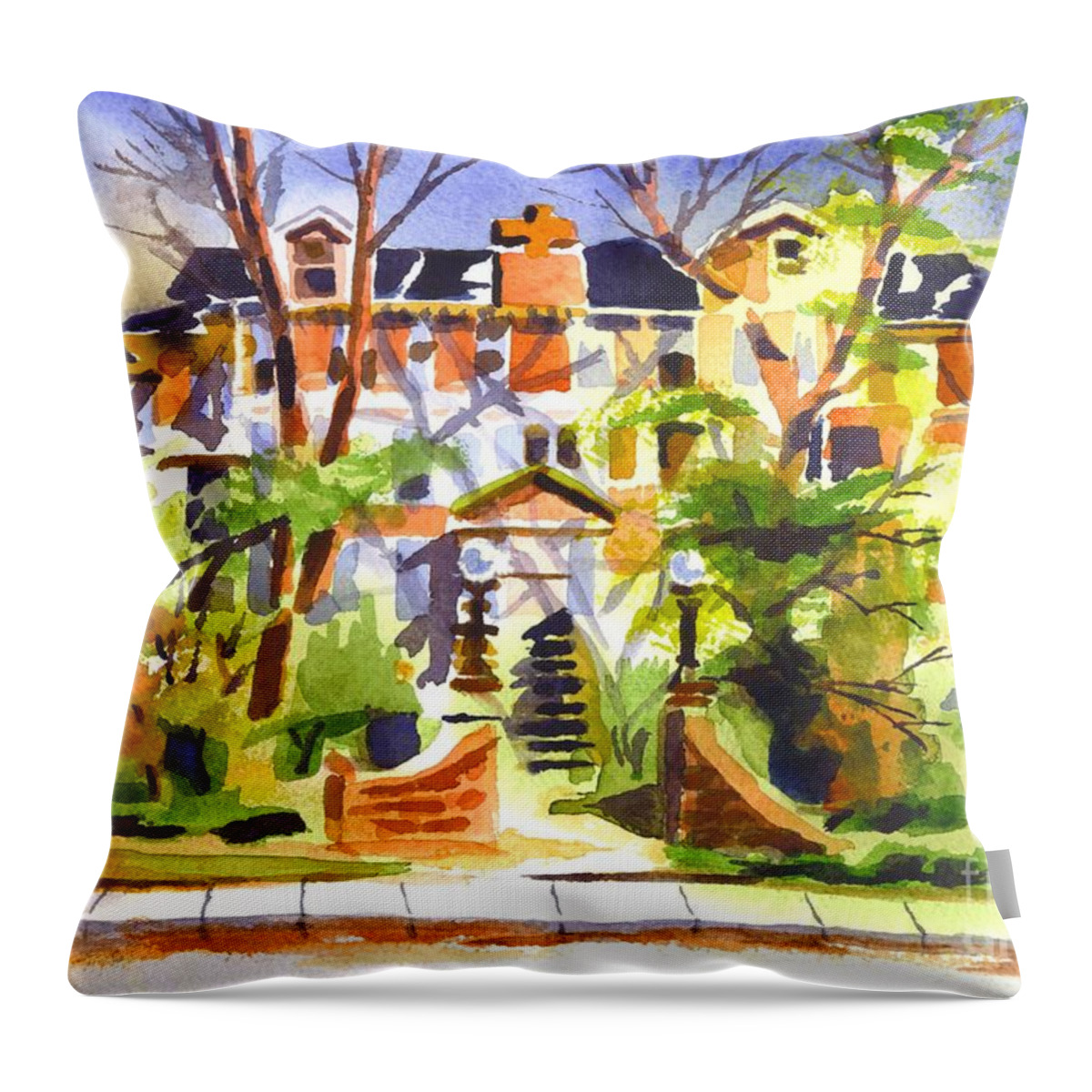 Ste Marys Of The Ozarks Hospital. Remains Of The Day Throw Pillow featuring the painting Ste Marys of the Ozarks Hospital by Kip DeVore