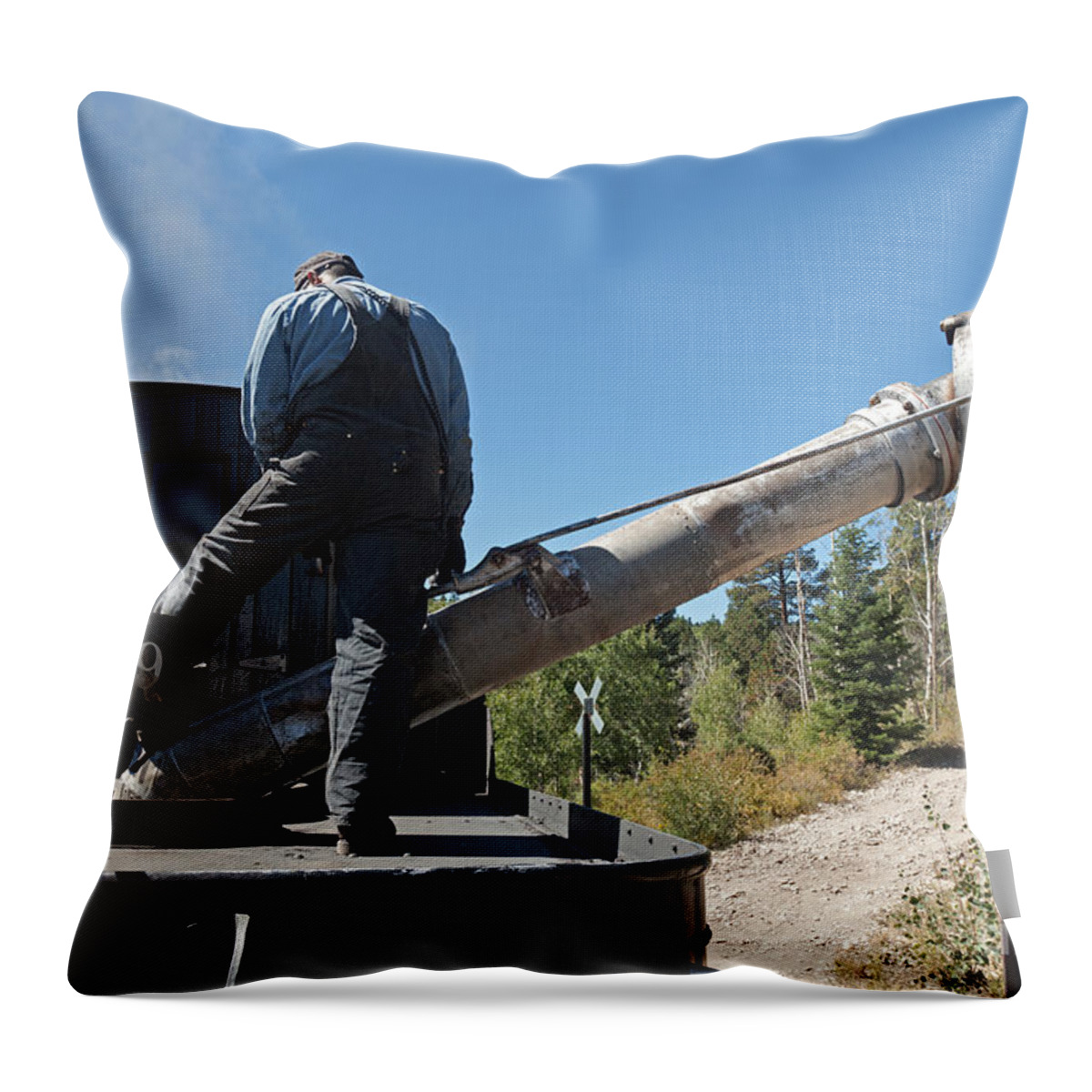Antonito Throw Pillow featuring the photograph Steam Engine 489 at the Watering at Sublette Station on the Cumbres and Toltec RR by Fred Stearns