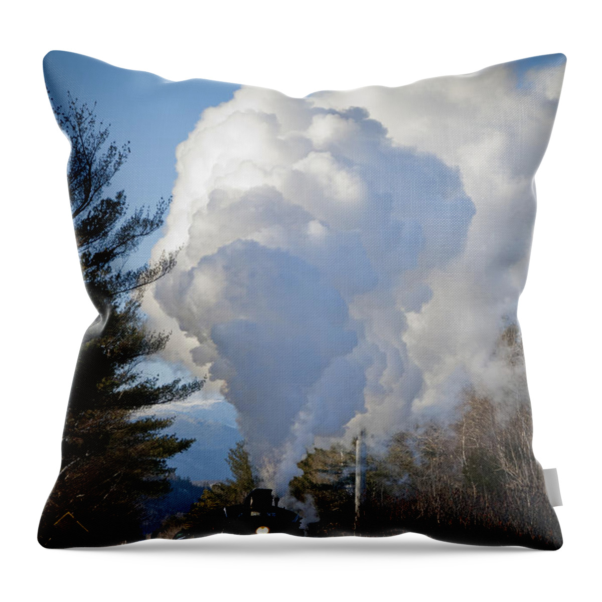 Steam Train Throw Pillow featuring the photograph Steam Train and Snow by Alana Ranney