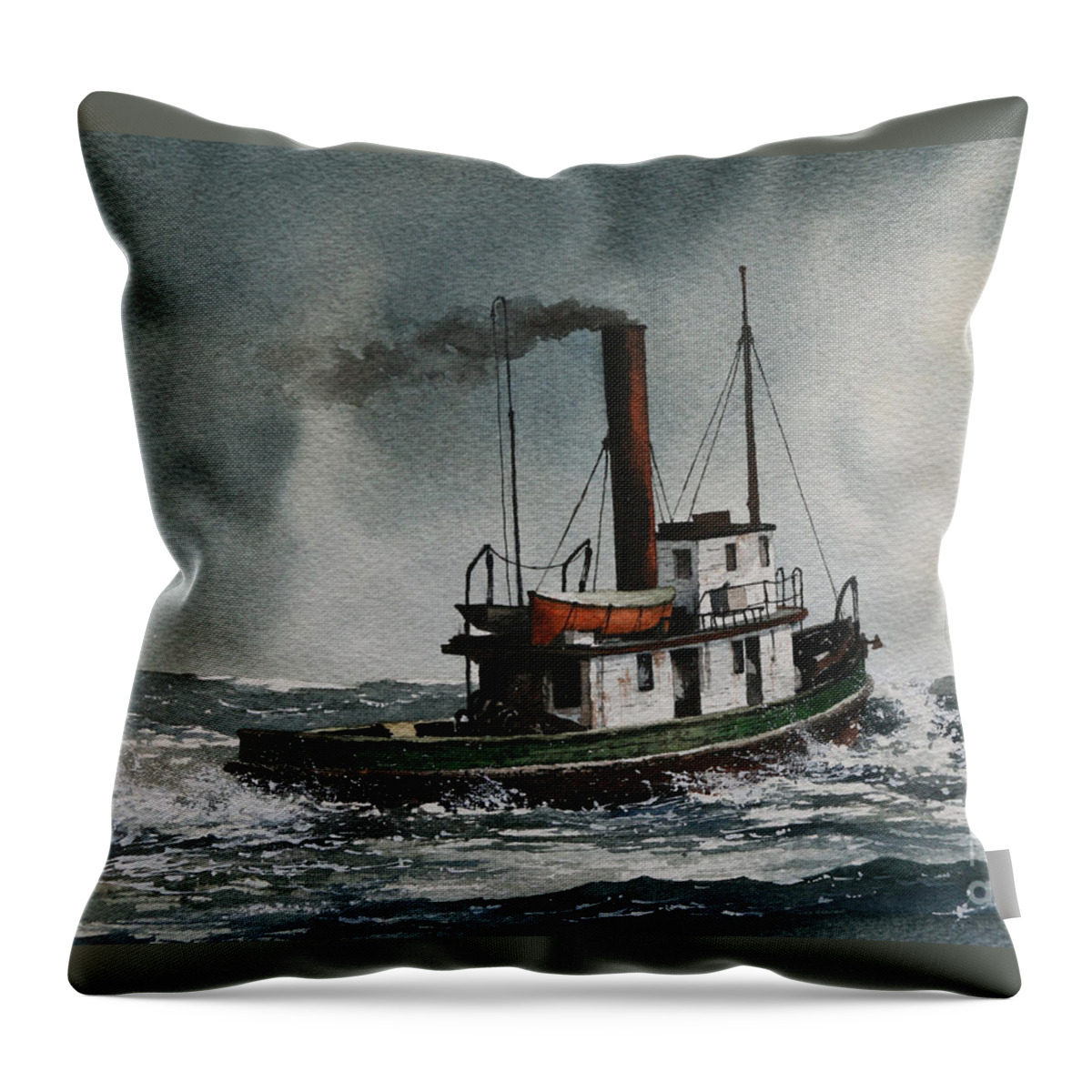 Steam Tugboat Paintings Throw Pillow featuring the painting Steam Tugboat KATADIN by James Williamson