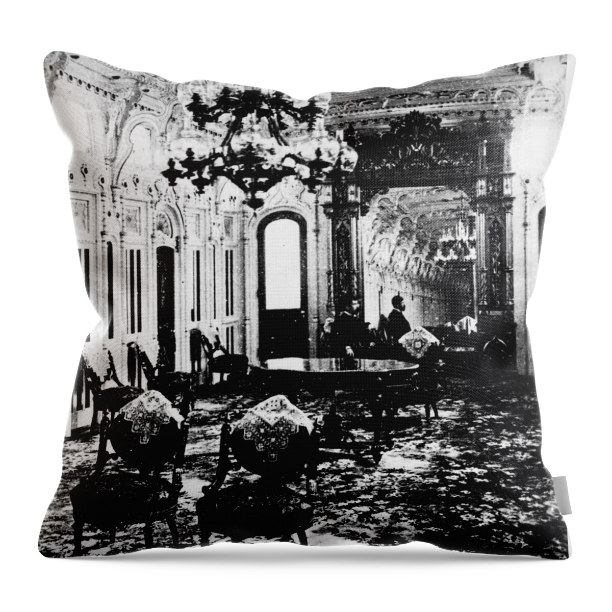 1878 Throw Pillow featuring the photograph Steamboat Interior, 1878 by Granger
