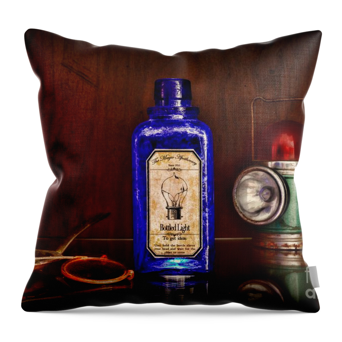 Paul Ward Throw Pillow featuring the photograph Steampunk Bottled Light by Paul Ward