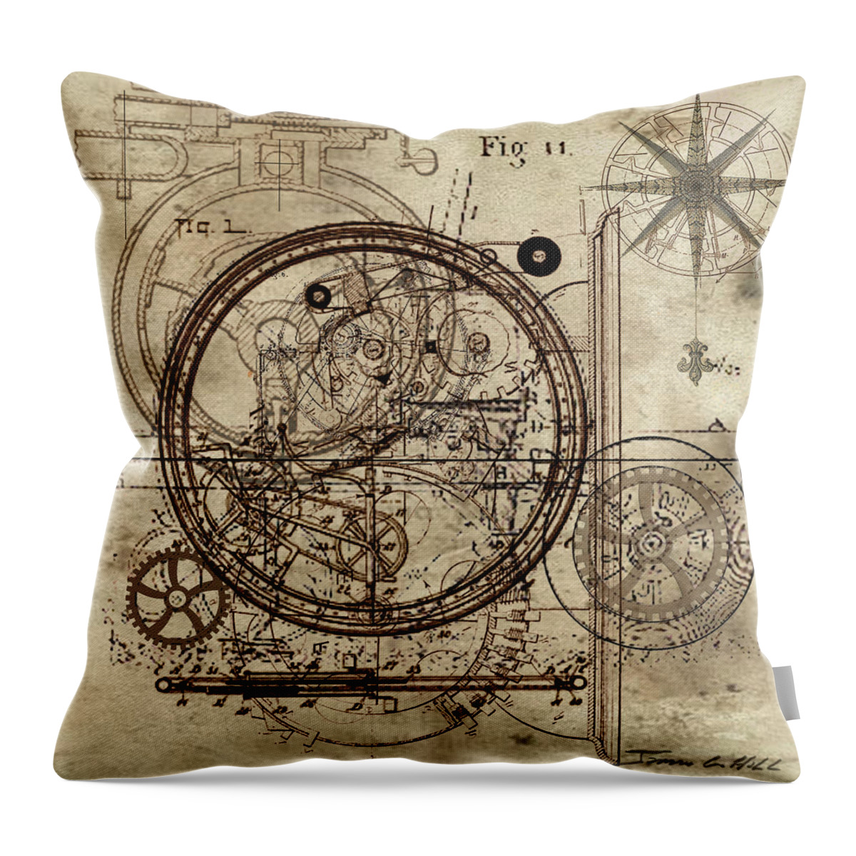 Steampunk Throw Pillow featuring the painting Steampunk Dream Series III by James Hill