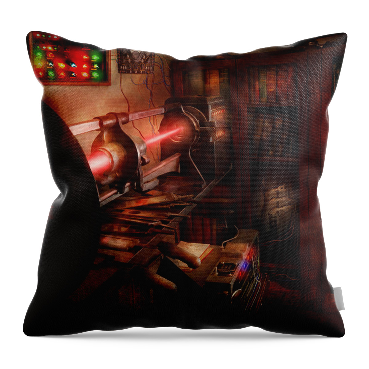 Cyberpunk Throw Pillow featuring the photograph Steampunk - Photonic Experimentation by Mike Savad