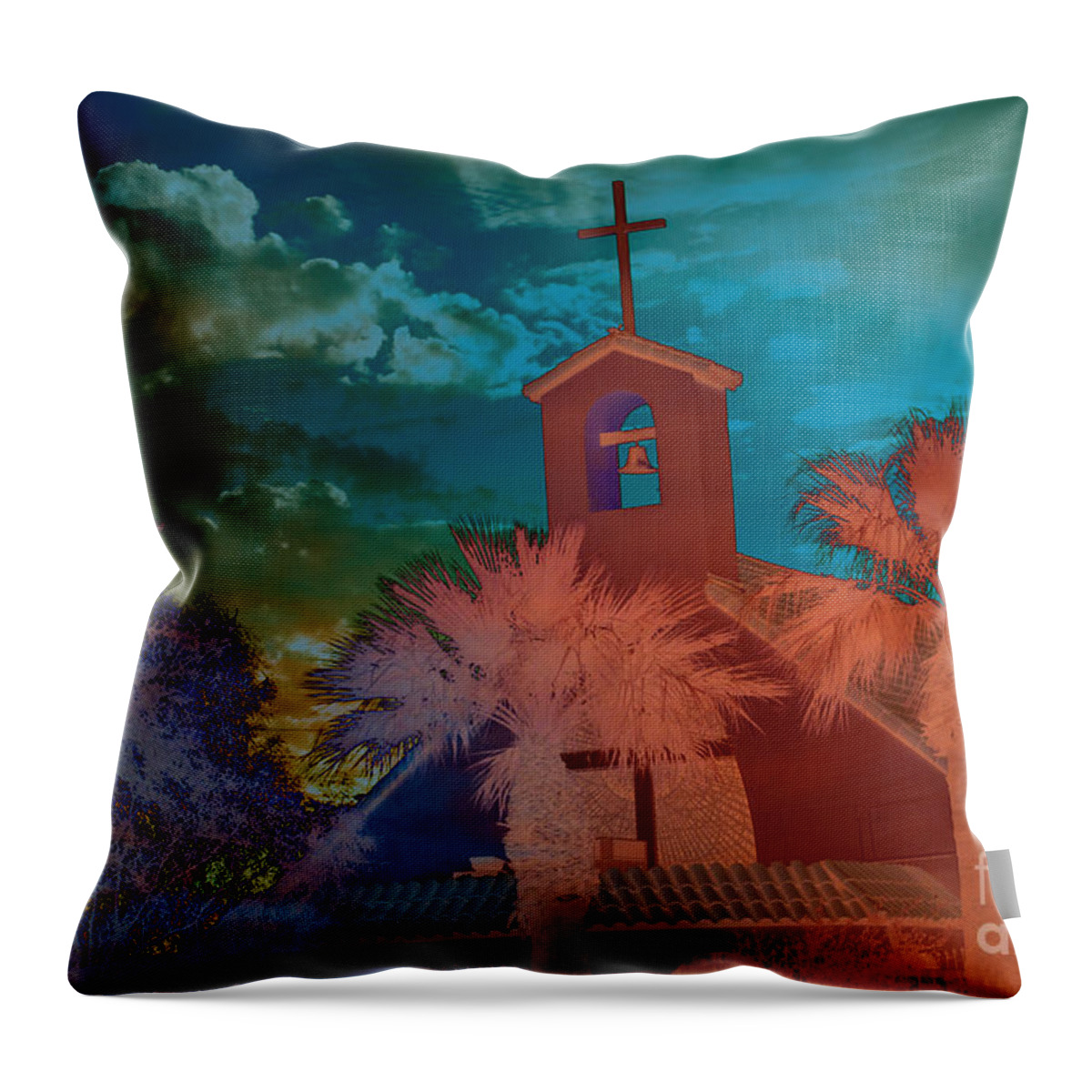 Chapel Throw Pillow featuring the mixed media Steeple bell tower by Beverly Guilliams