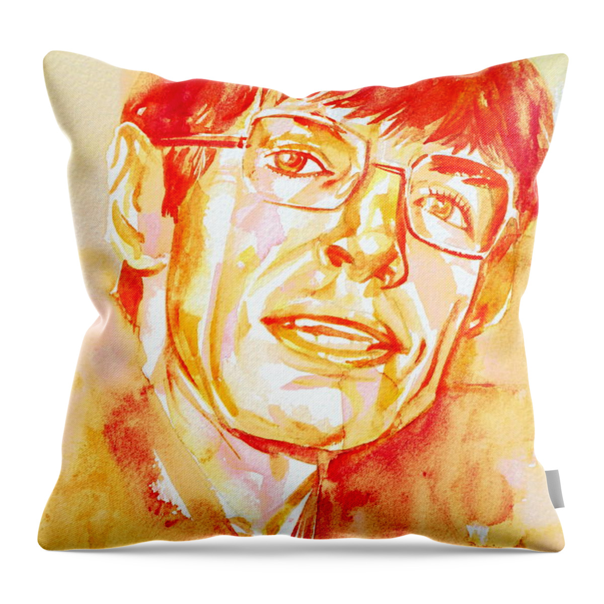Stephen Throw Pillow featuring the painting STEPHEN HAWKING portrait by Fabrizio Cassetta