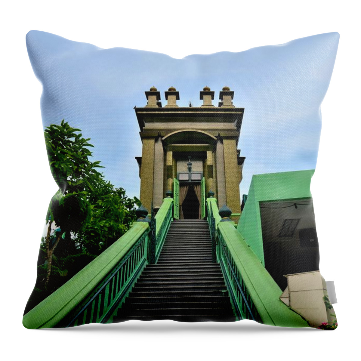 Singapore Throw Pillow featuring the photograph Steps to Habib Noh Muslim Sufi saint mystic shrine Singapore by Imran Ahmed