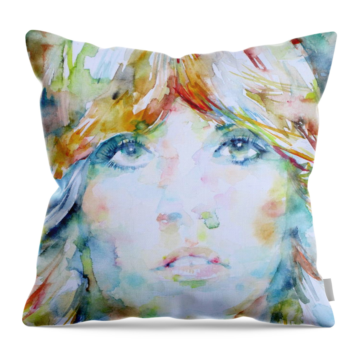 Stevie Nicks Throw Pillow featuring the painting STEVIE NICKS - watercolor portrait by Fabrizio Cassetta