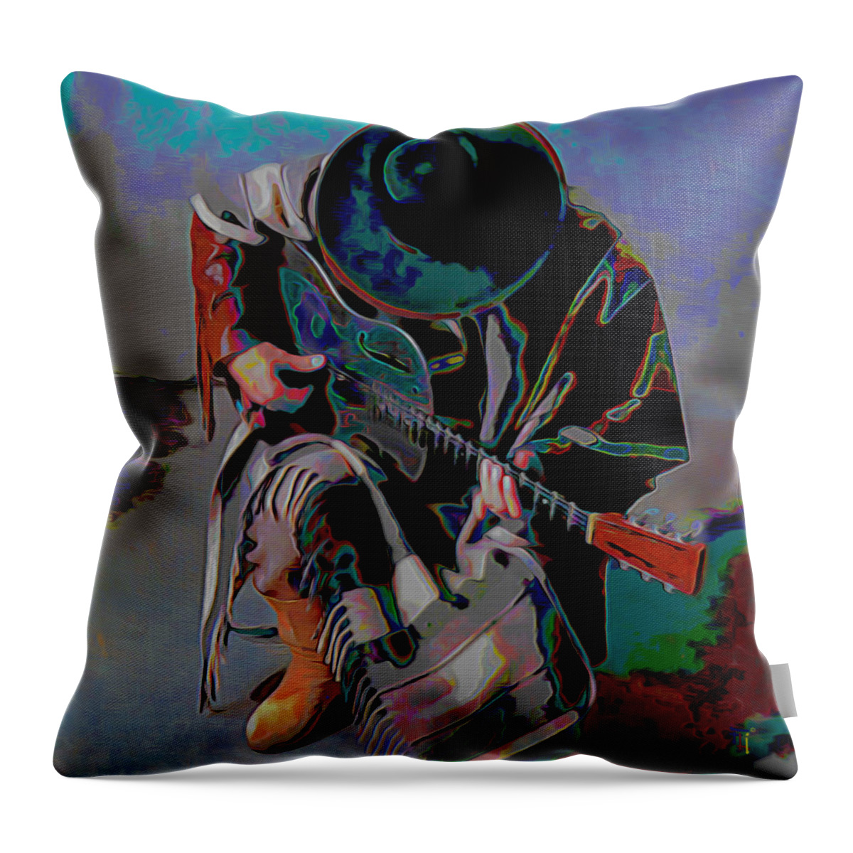 Stevie Ray Vaughan Throw Pillow featuring the painting Stevie Ray Vaughan SRV by Fli Art