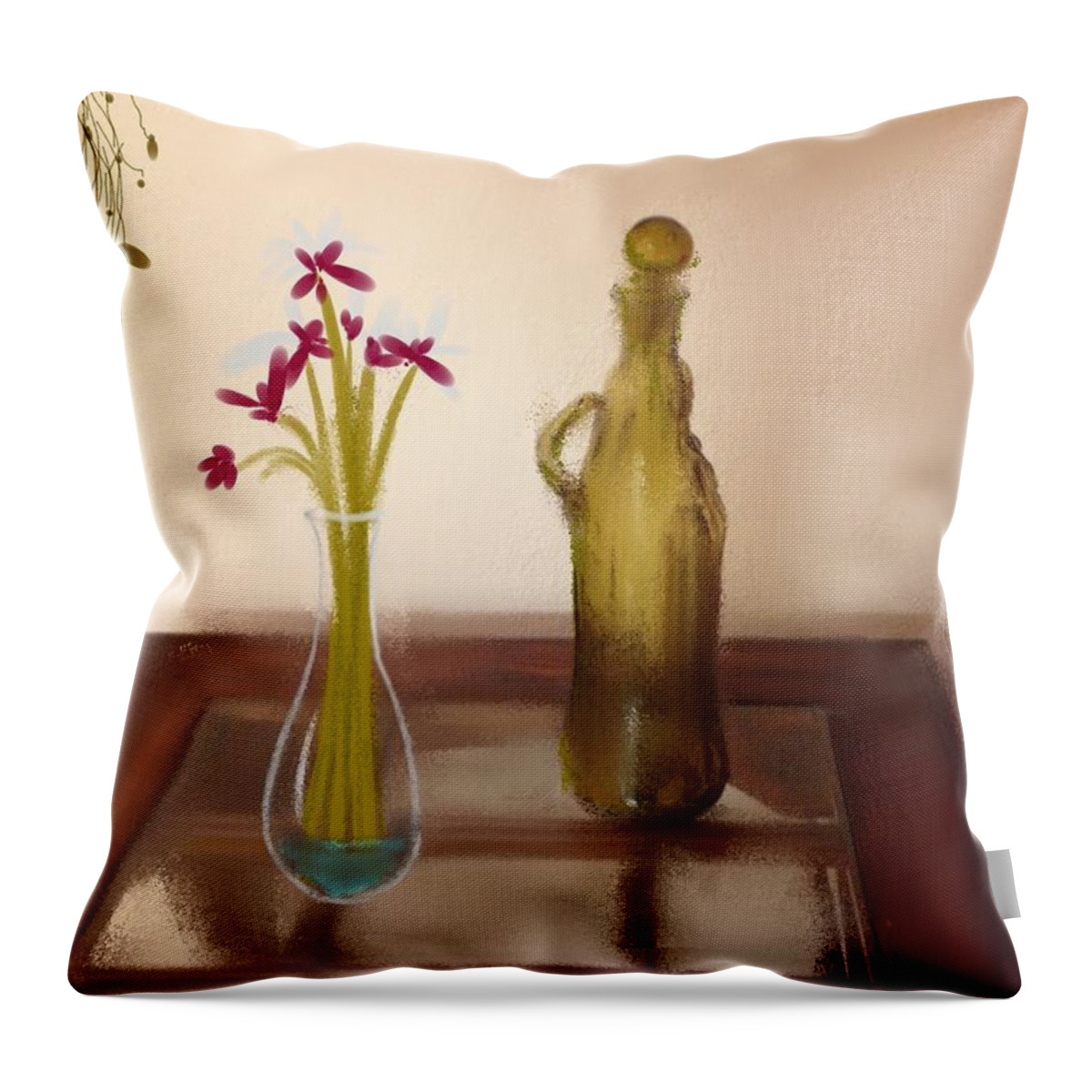Flowers Throw Pillow featuring the digital art Still Life with Flowers by Dan Twyman