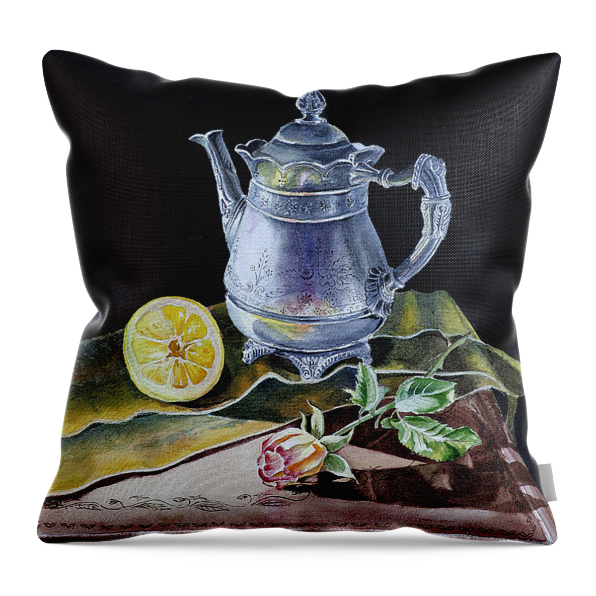 Best Throw Pillow featuring the painting Still Life With Lemon And Rose by Irina Sztukowski