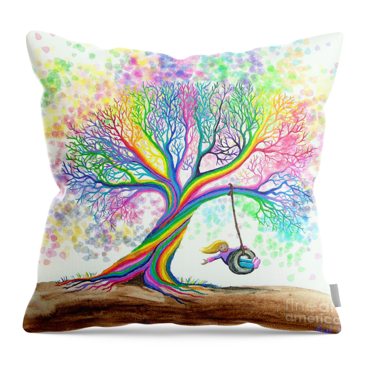 Colorful Art Throw Pillow featuring the painting Still More Rainbow Tree Dreams by Nick Gustafson