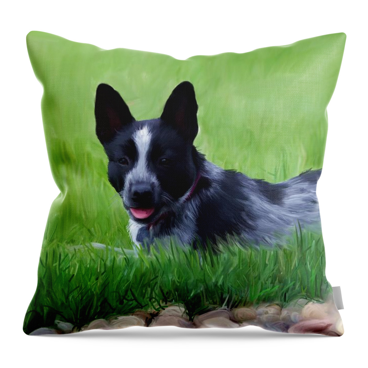 Stock Dog Throw Pillow featuring the digital art Stock dog named Brook by Debra Baldwin