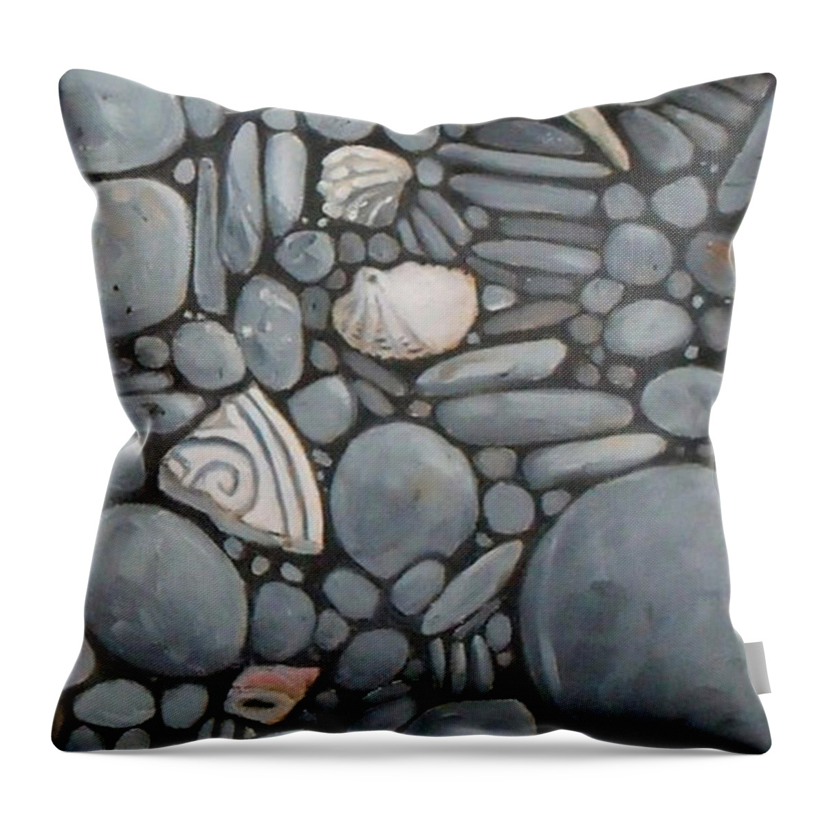 Stones Throw Pillow featuring the painting Stone Beach Keepsake Rocky Beach Shells and Stones by Mary Hubley