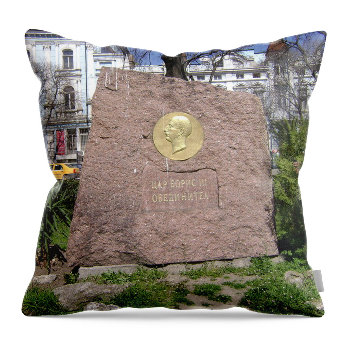 Engraving Throw Pillow featuring the photograph Stone Engraving by Moshe Harboun