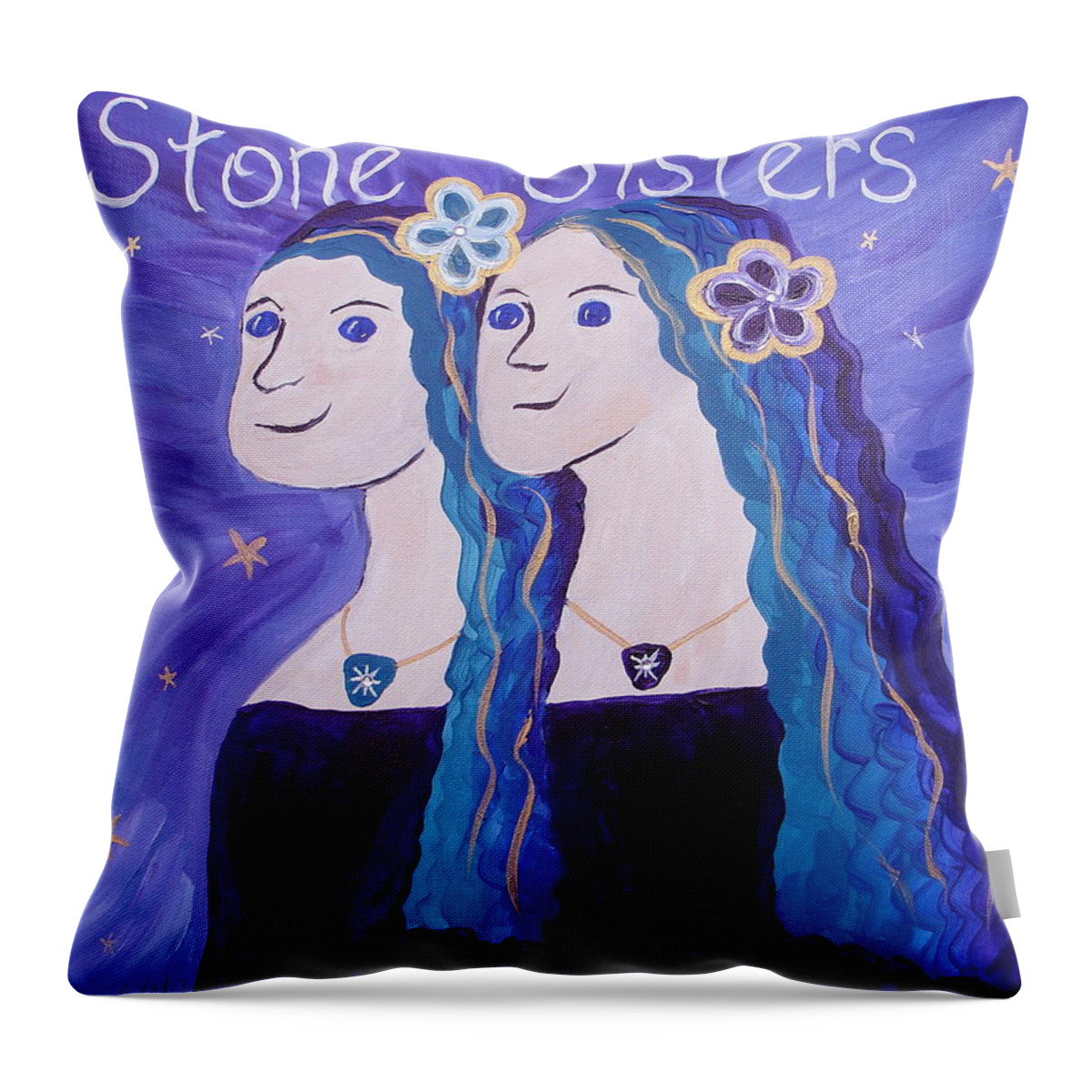 Stone Sisters Throw Pillow featuring the painting Stone Sisters by Angie Butler