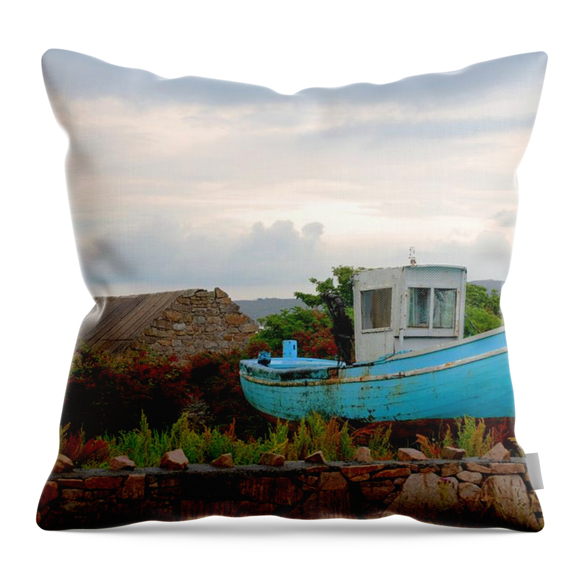 Boat Throw Pillow featuring the photograph Stored for the Winter by Norma Brock