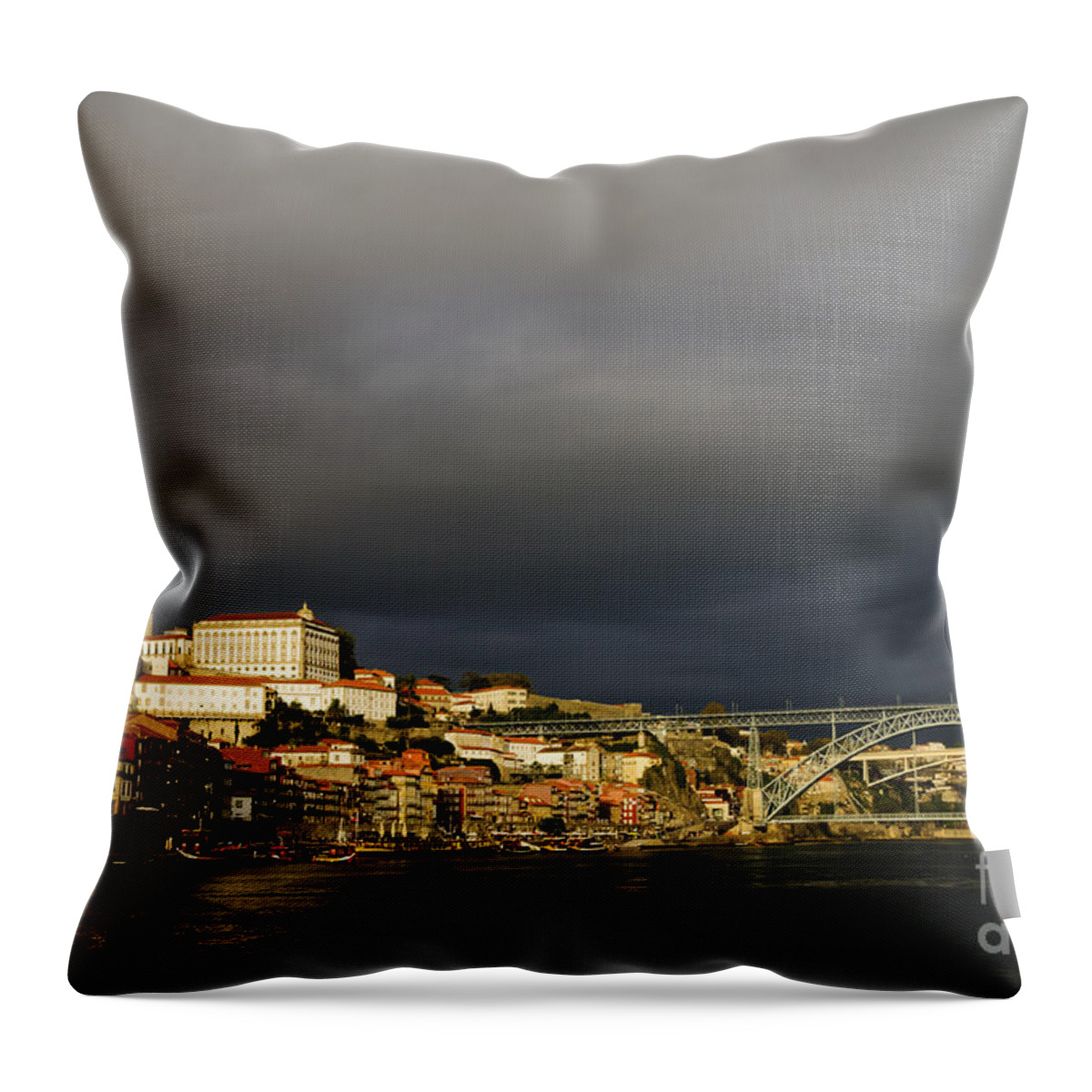 Architecture Throw Pillow featuring the photograph Storm Clouds Over Porto Portugal by Oscar Gutierrez