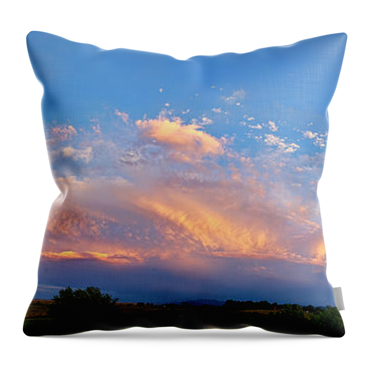 Moon Throw Pillow featuring the photograph Storm Front Sunset Moon Longmont to Boulder CO Panorama by James BO Insogna