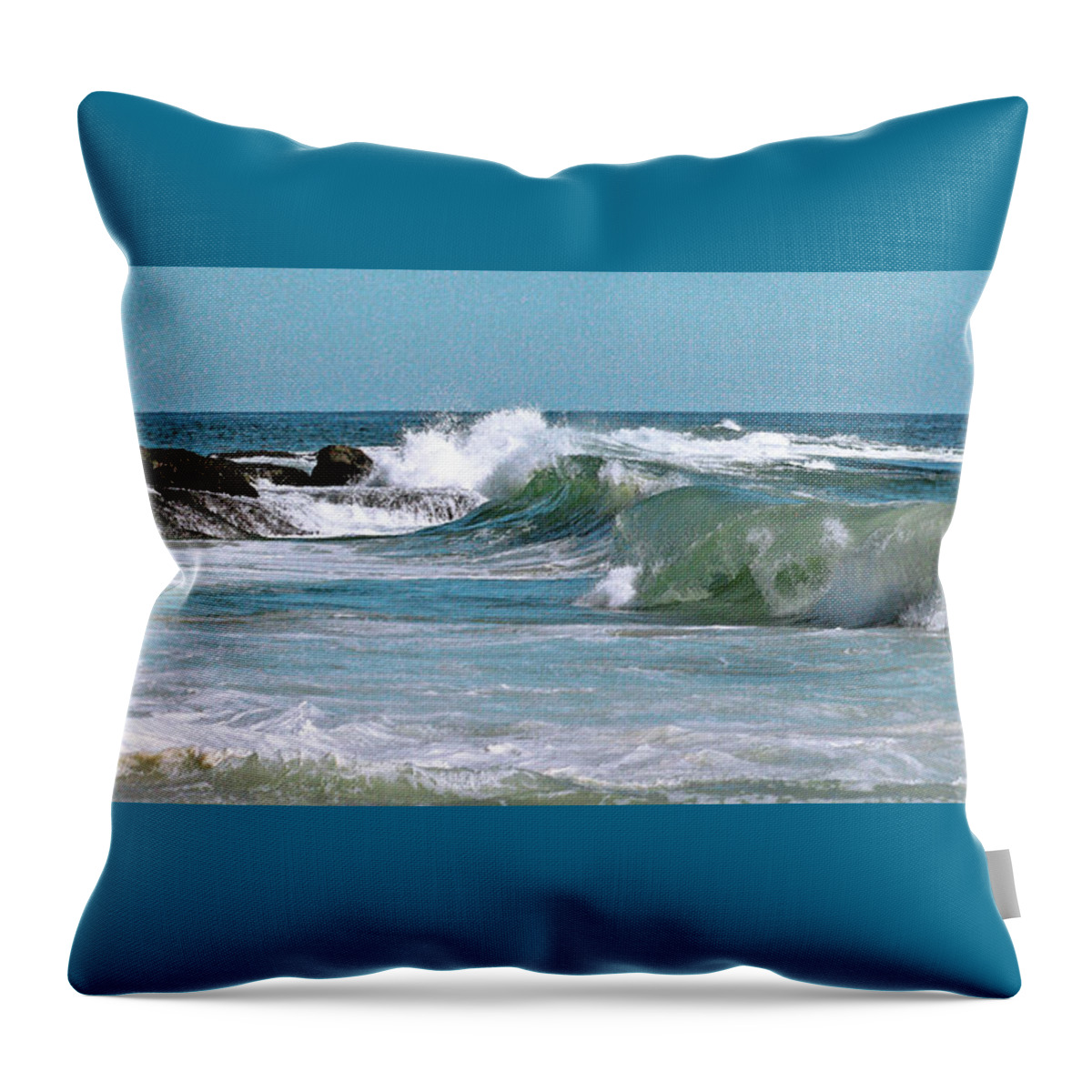 Seascape Throw Pillow featuring the photograph Stormy Lagune - Blue Seascape by Ben and Raisa Gertsberg