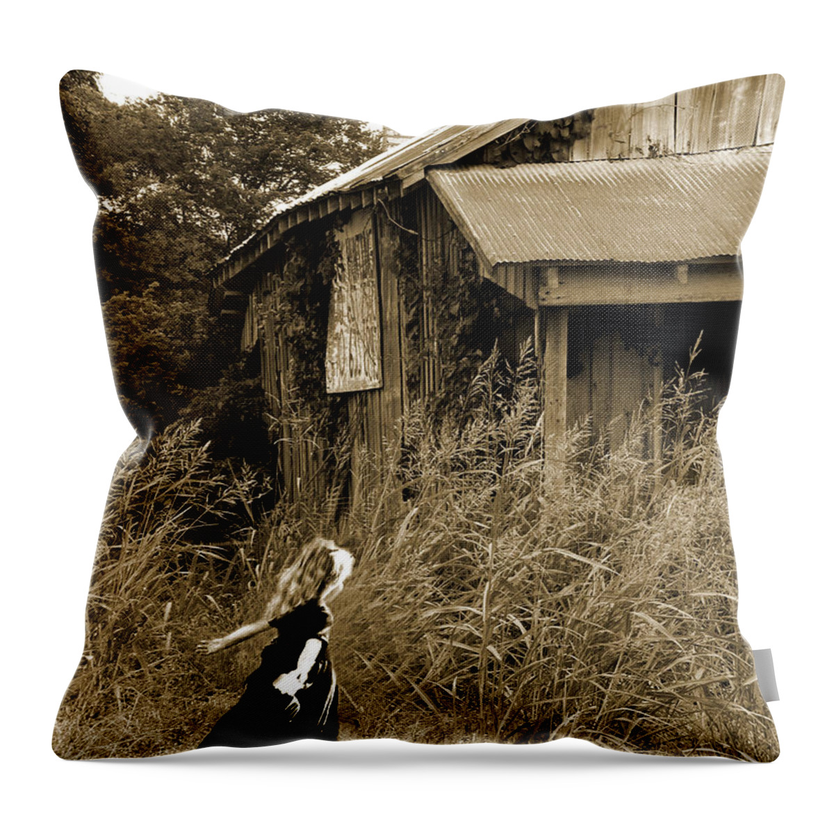 Old House Throw Pillow featuring the photograph Story of a Girl - Rural Life by Marie Jamieson