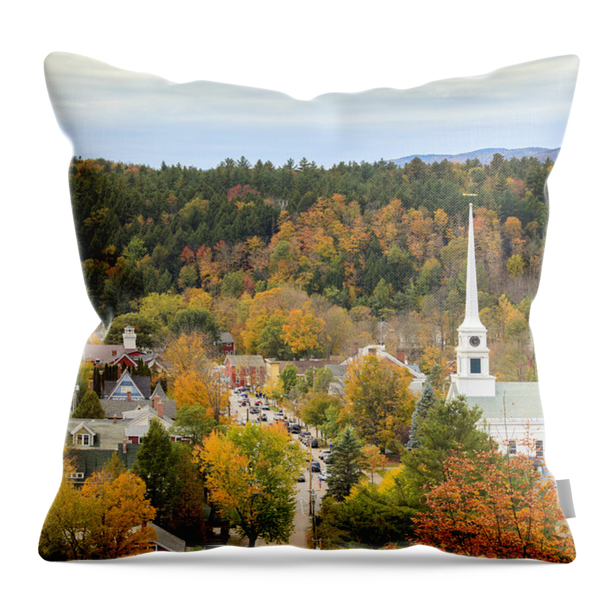 Vermont Throw Pillow featuring the photograph Stowe Vermont aerial by Ken Brown