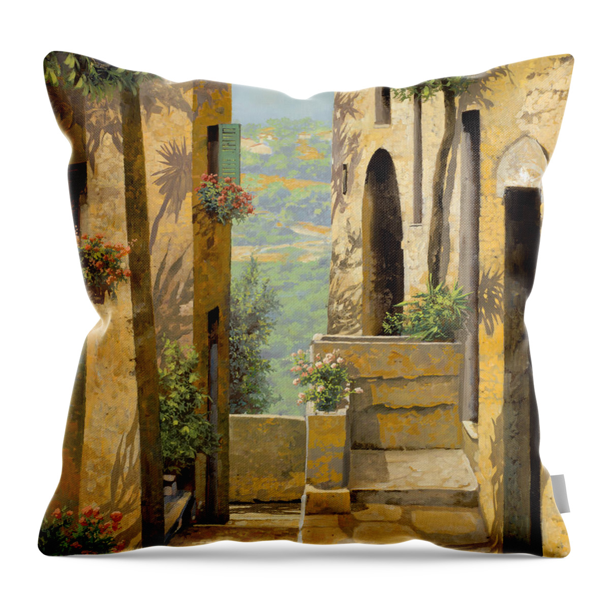 Landscape Throw Pillow featuring the painting stradina a St Paul de Vence by Guido Borelli