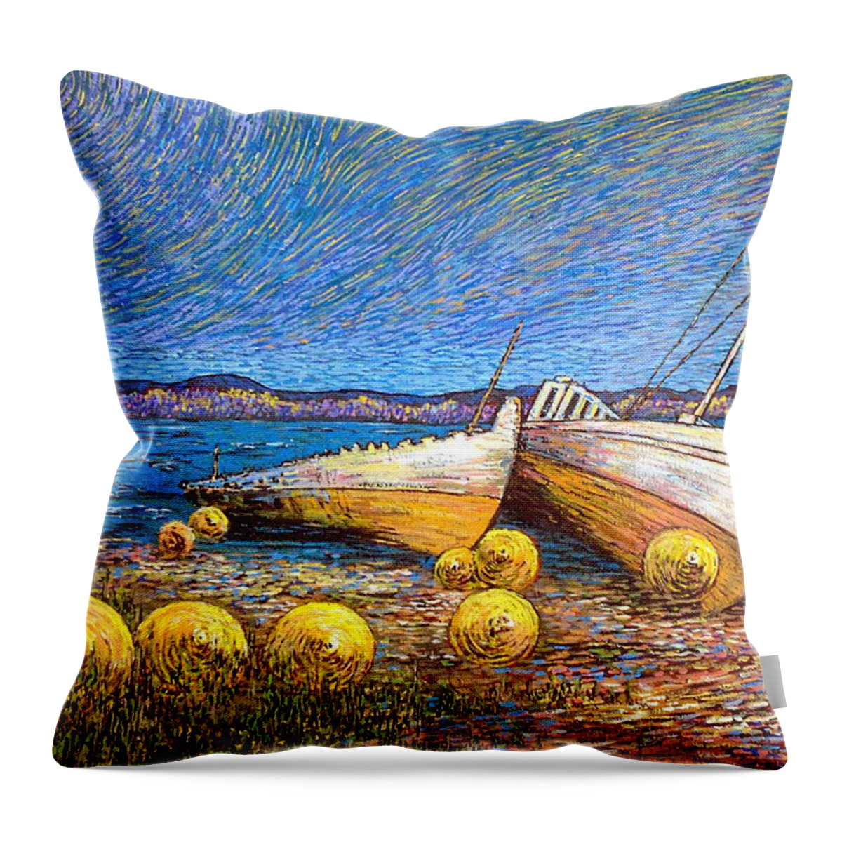 Stranded Throw Pillow featuring the painting Stranded - Bar Road by Michael Graham