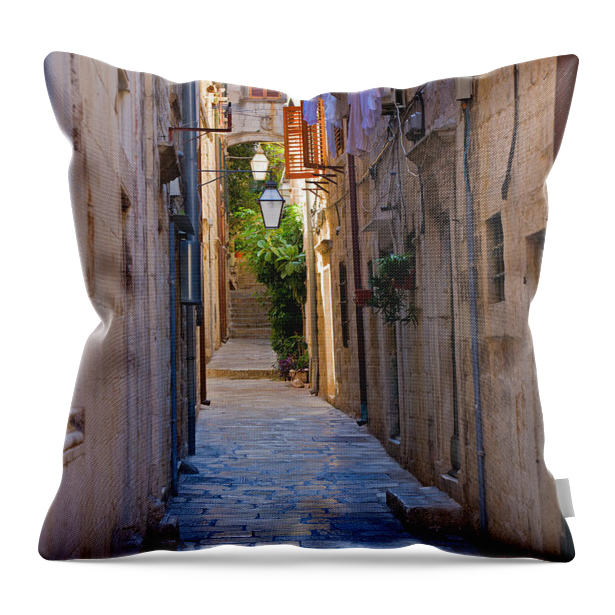 Narrow Throw Pillow featuring the photograph Street in Dubrovnik by Alexey Stiop