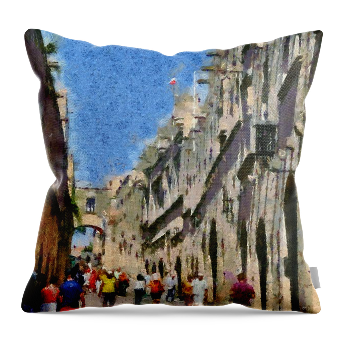 Rhodes Throw Pillow featuring the painting Street of knights by George Atsametakis