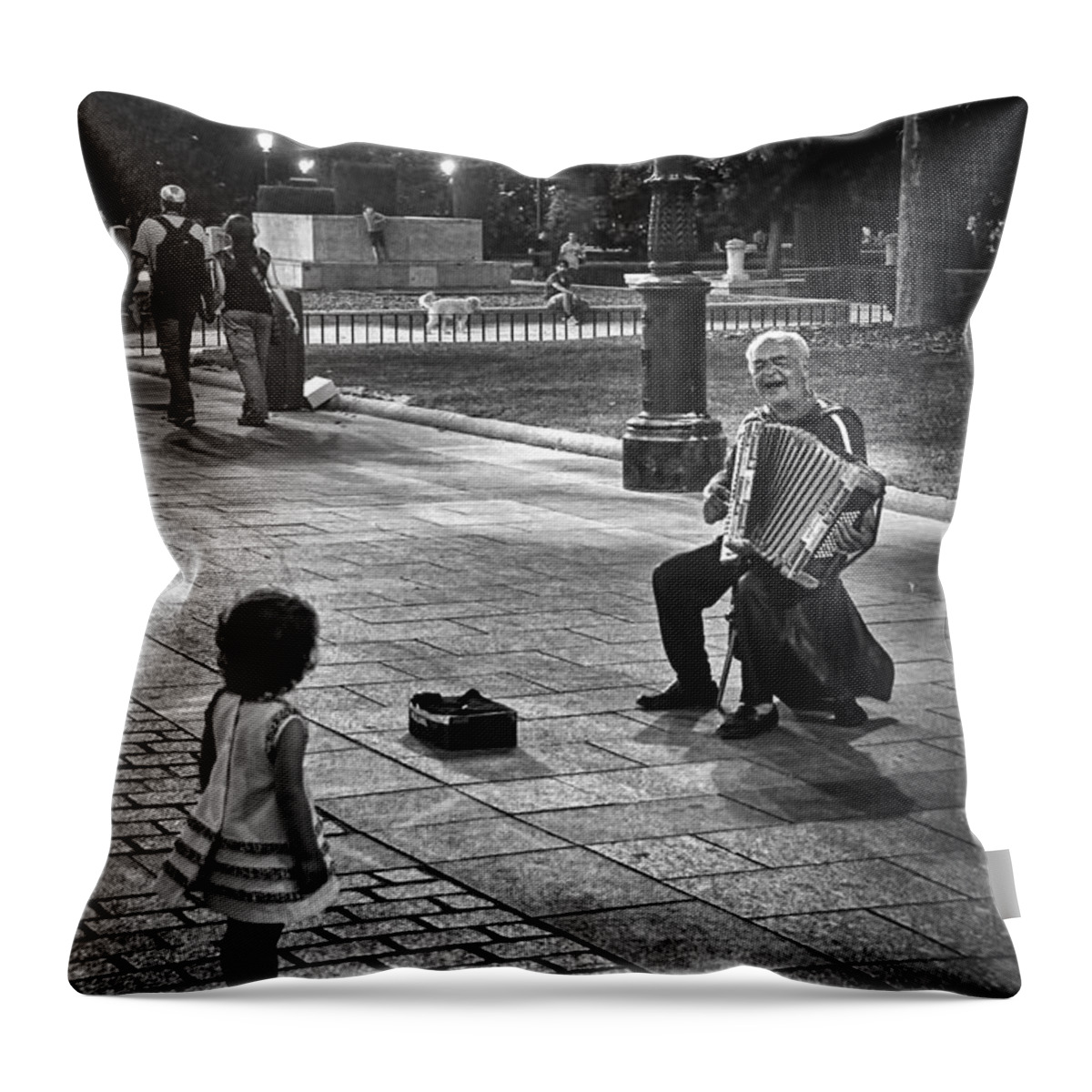 Accordion Throw Pillow featuring the photograph Street Performance by Tom Bell