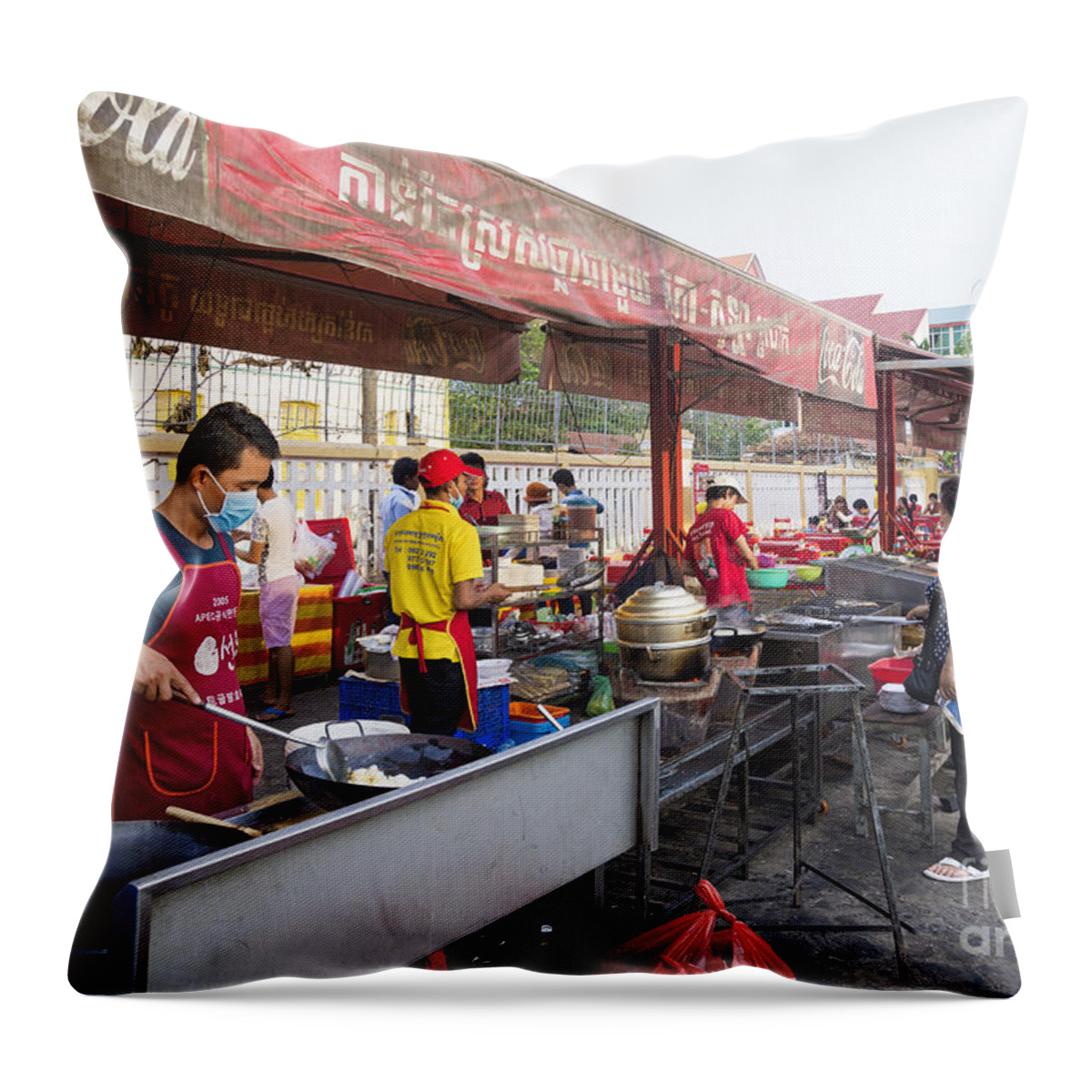 Asia Throw Pillow featuring the photograph Street Restaurant In Phnom Penh Cambodia by JM Travel Photography