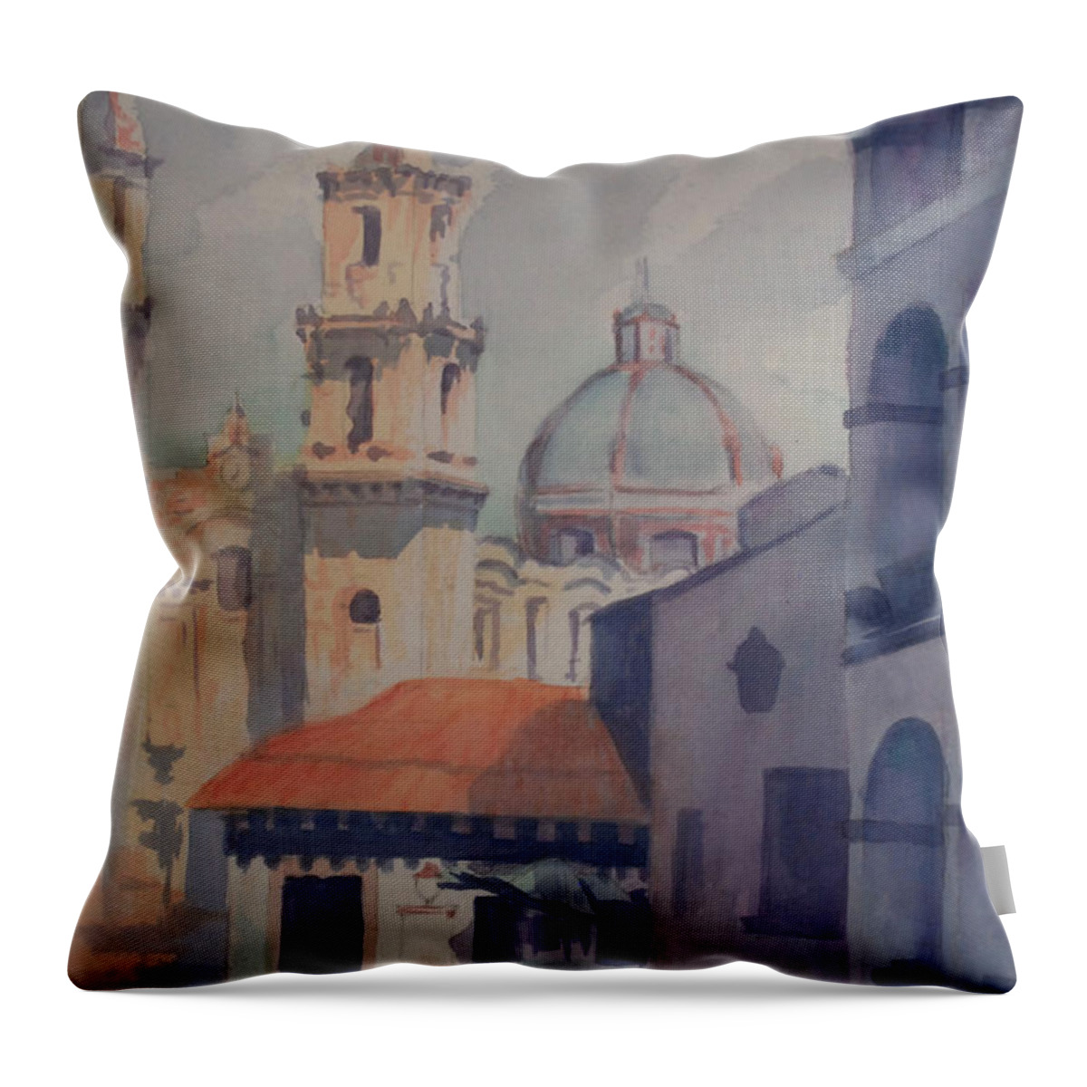 Landscape Throw Pillow featuring the painting Street scene down south by Heidi E Nelson