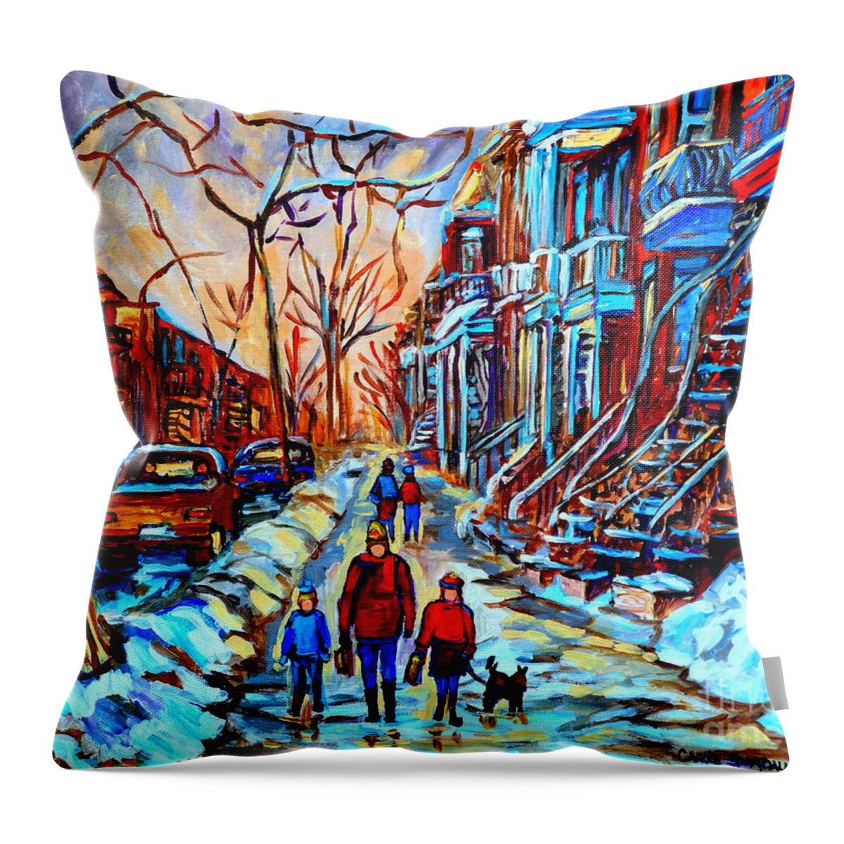 Montreal Throw Pillow featuring the painting Streets Of Montreal by Carole Spandau