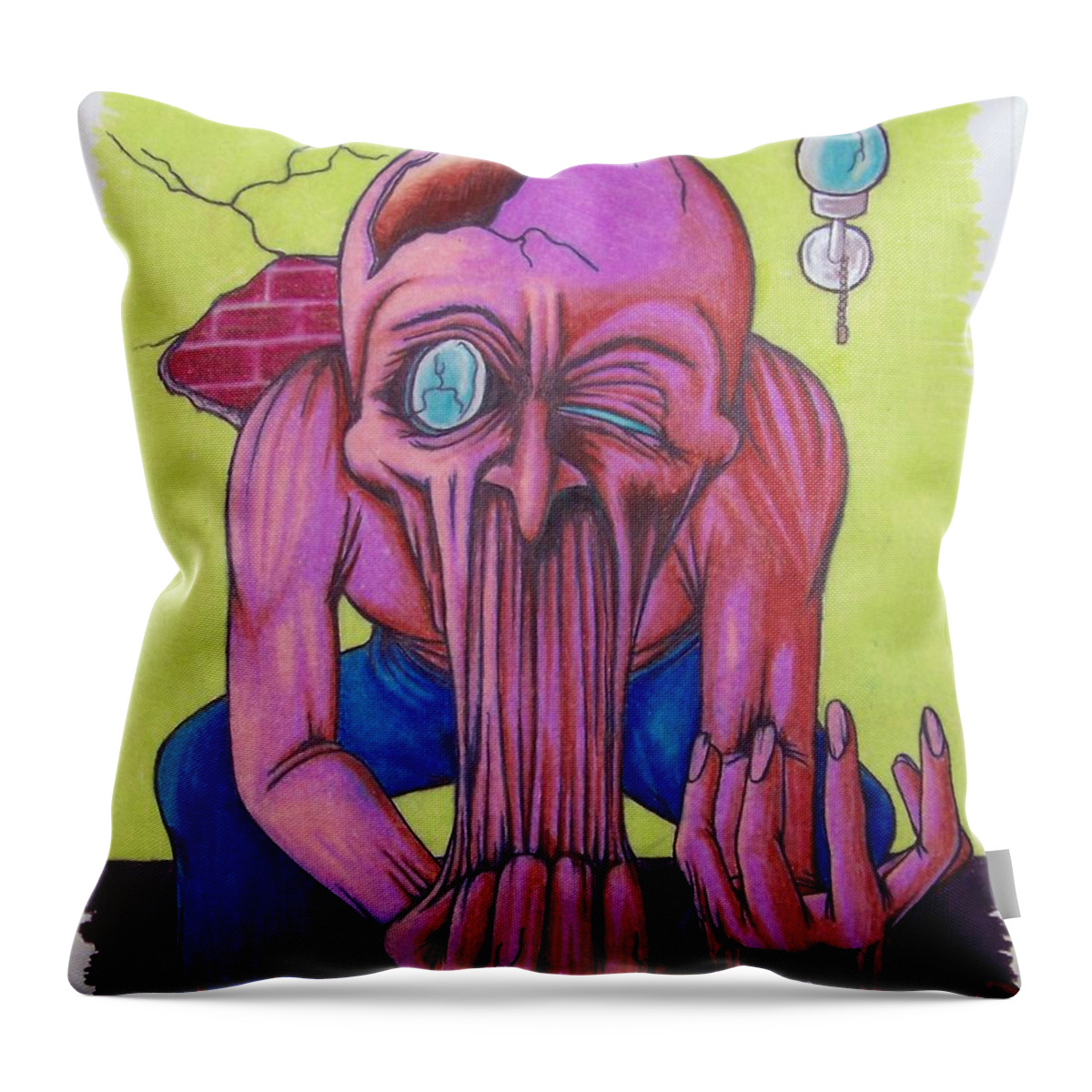 Tmad Throw Pillow featuring the drawing Stretching The Truth by Michael TMAD Finney